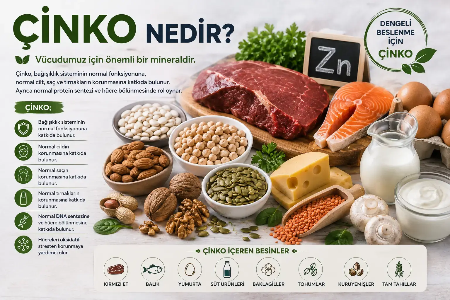 Çinko Nedir? Faydaları, Özellikleri ve Çinko İçeren Besinler
